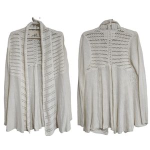 Anthropologie Angel Of The North Open Front Crochet Cardigan Linen Blend Long Sl